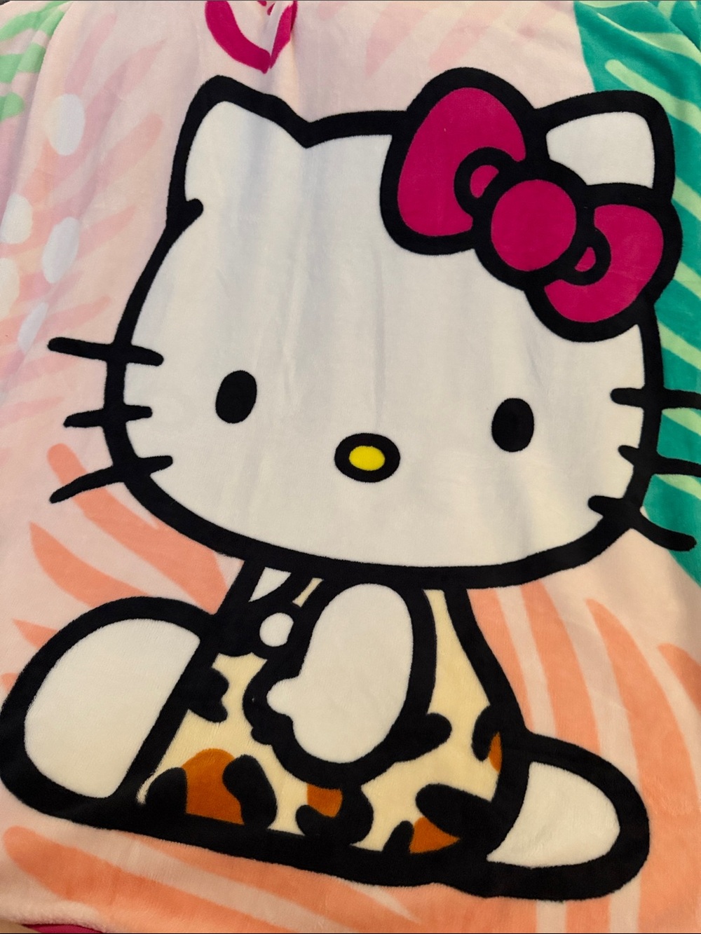 Sanrio Hello Kitty Plush Throw with Hot Pink Bow and Multicolor Accents
